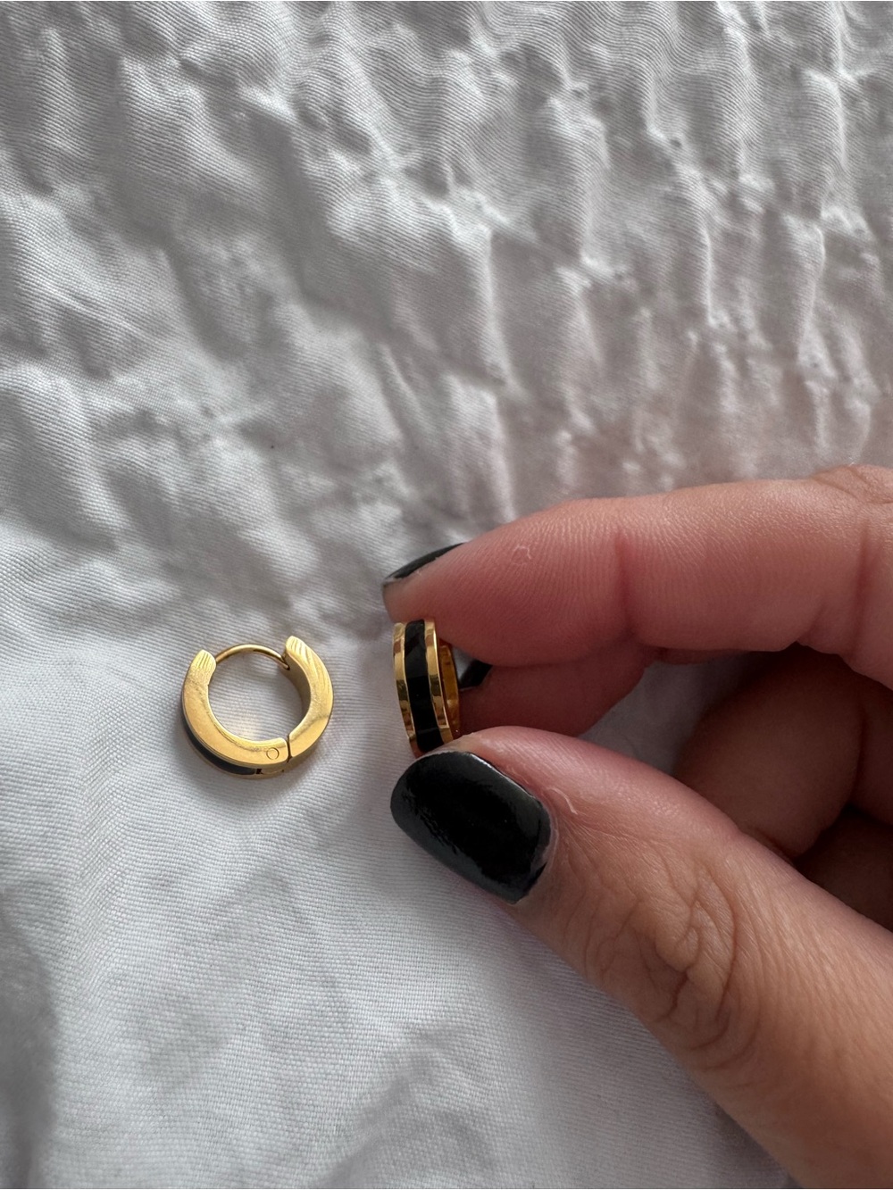 Mejuri Gold and Black Inlay Huggie Earrings